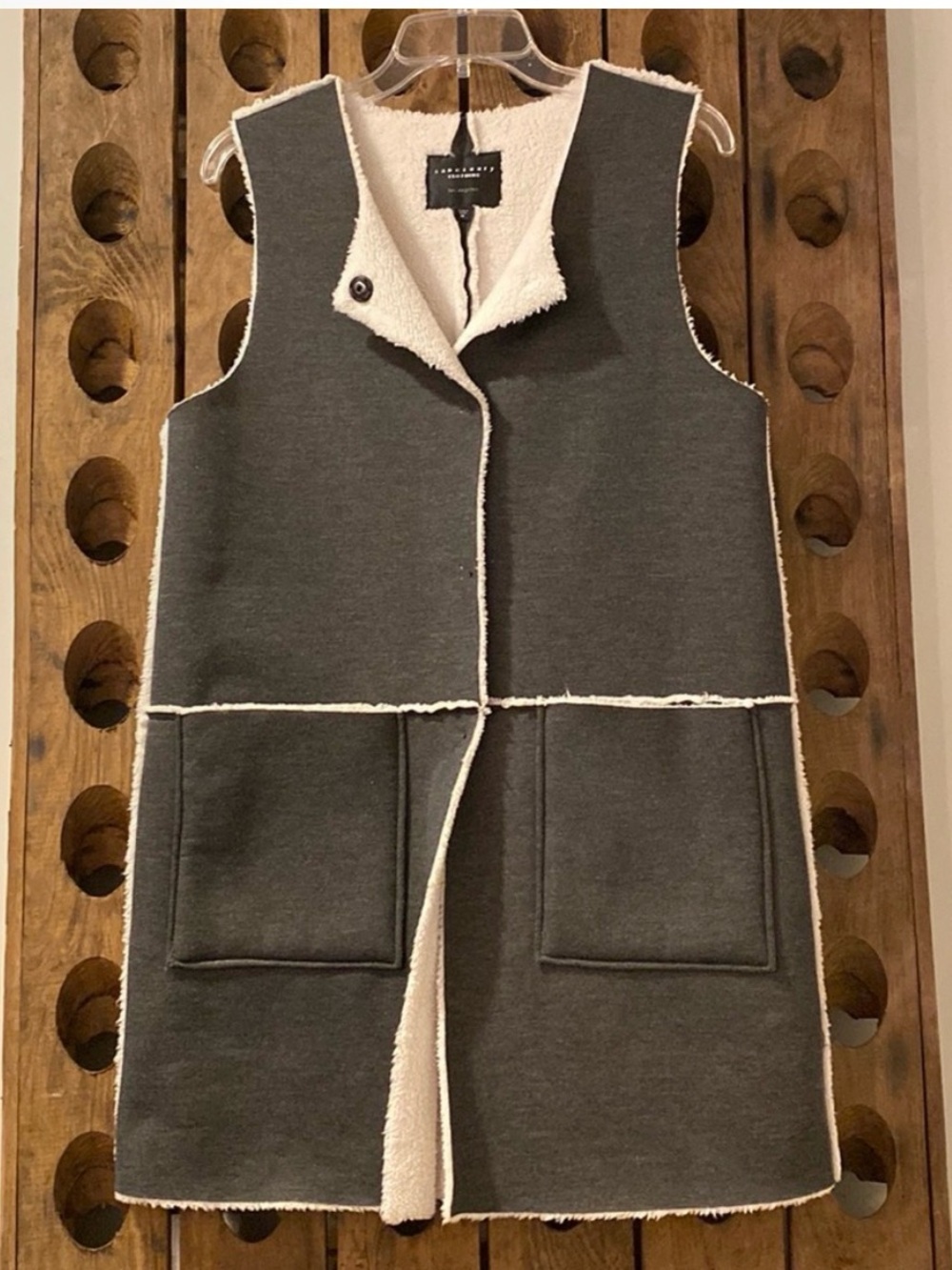 Sanctuary Gray Faux Suede Sherpa Lined Duster Vest Size Medium